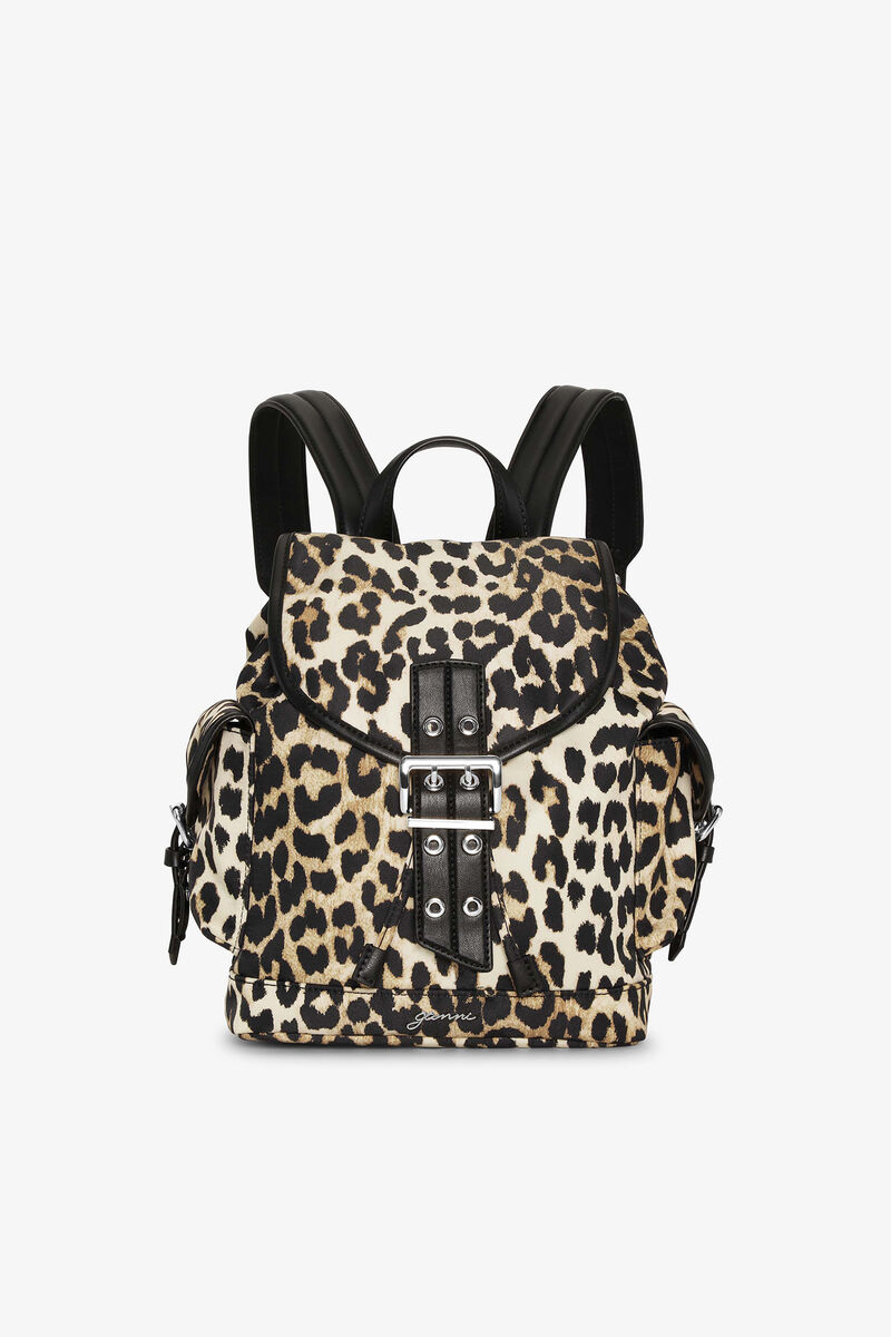 Ganni Leopard Small Nylon Bucky Backpack