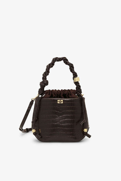 Ganni Chocolate Fondant Brown Croco Bou Bucket Bag