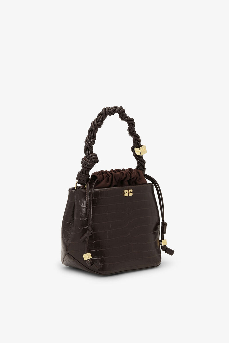 Ganni Chocolate Fondant Brown Croco Bou Bucket Bag