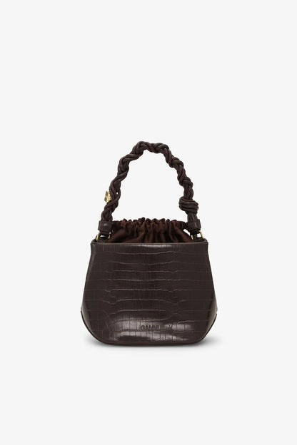 Ganni Chocolate Fondant Brown Croco Bou Bucket Bag