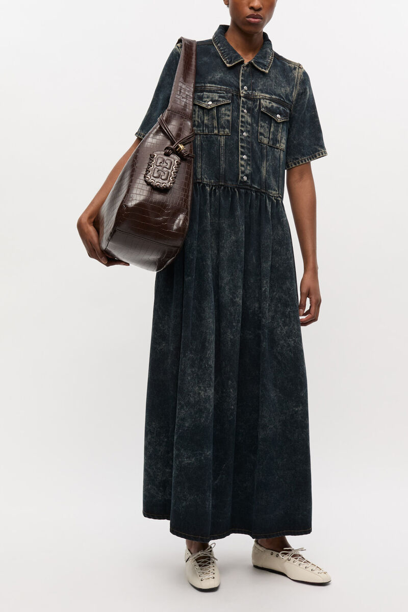 Ganni Chocolate Fondant Brown Croco Xxl Hobo Bag