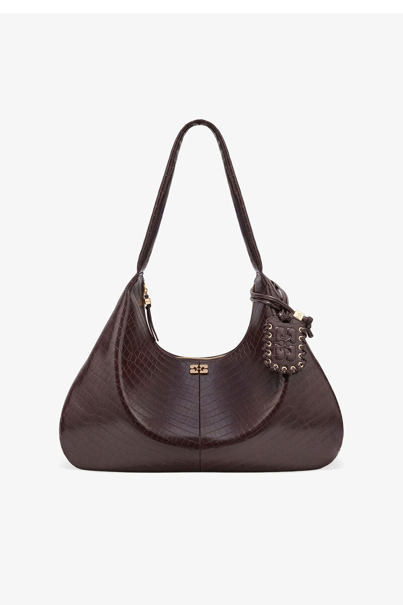 Ganni Chocolate Fondant Brown Croco Xxl Hobo Bag