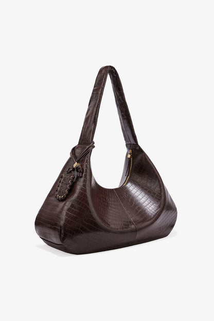 Ganni Chocolate Fondant Brown Croco Xxl Hobo Bag