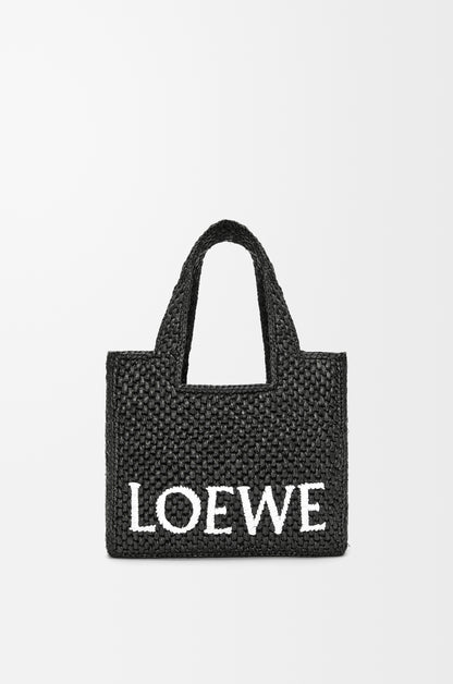Loewe Small LOEWE Font tote in raffia