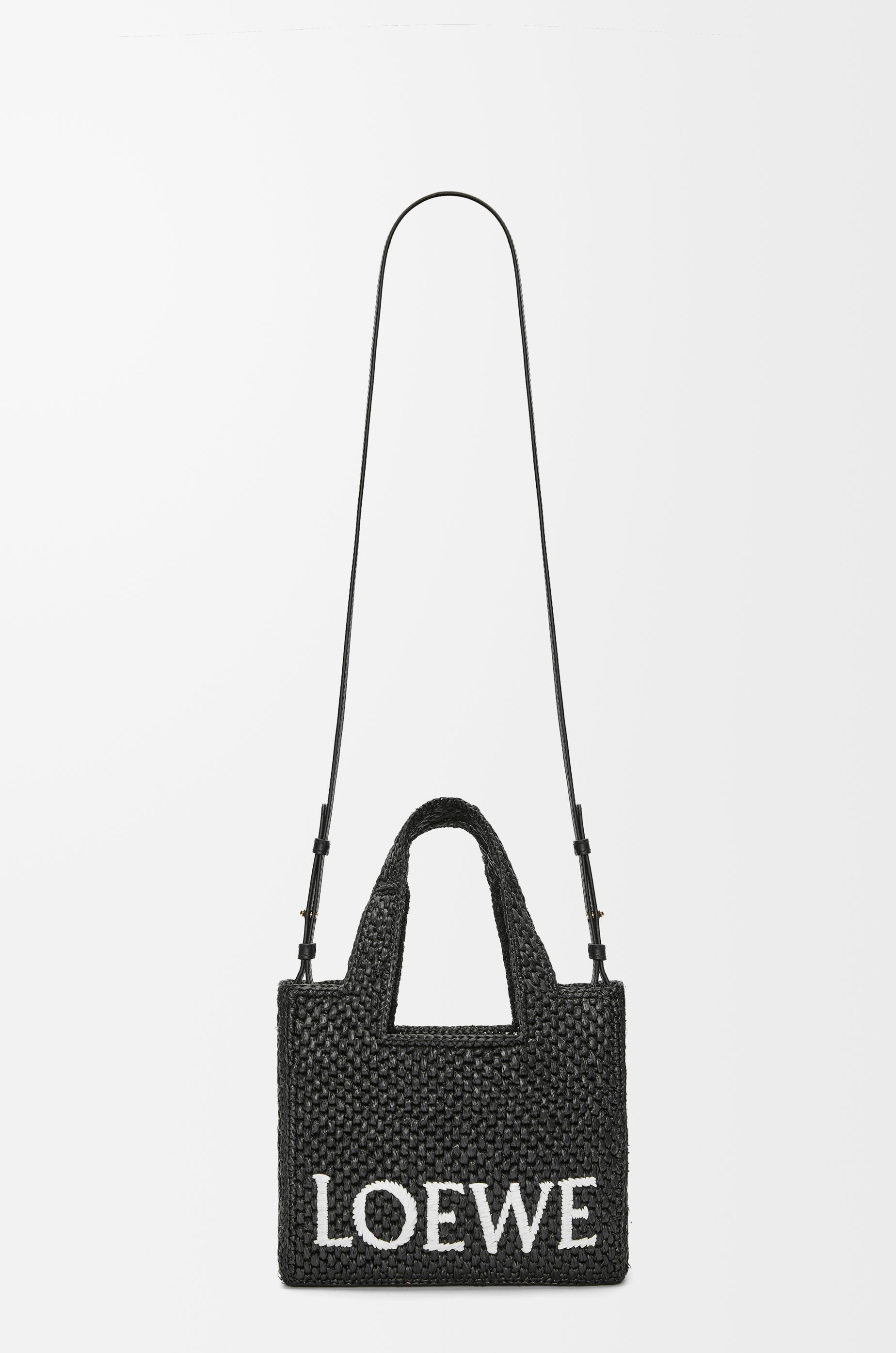 Loewe Small LOEWE Font tote in raffia