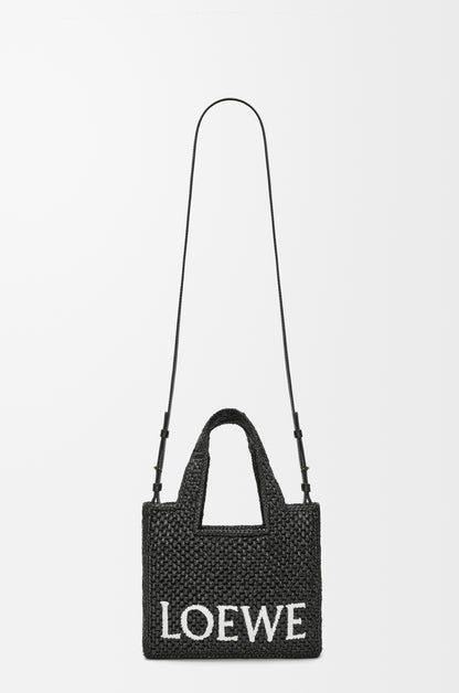 Loewe Small LOEWE Font tote in raffia