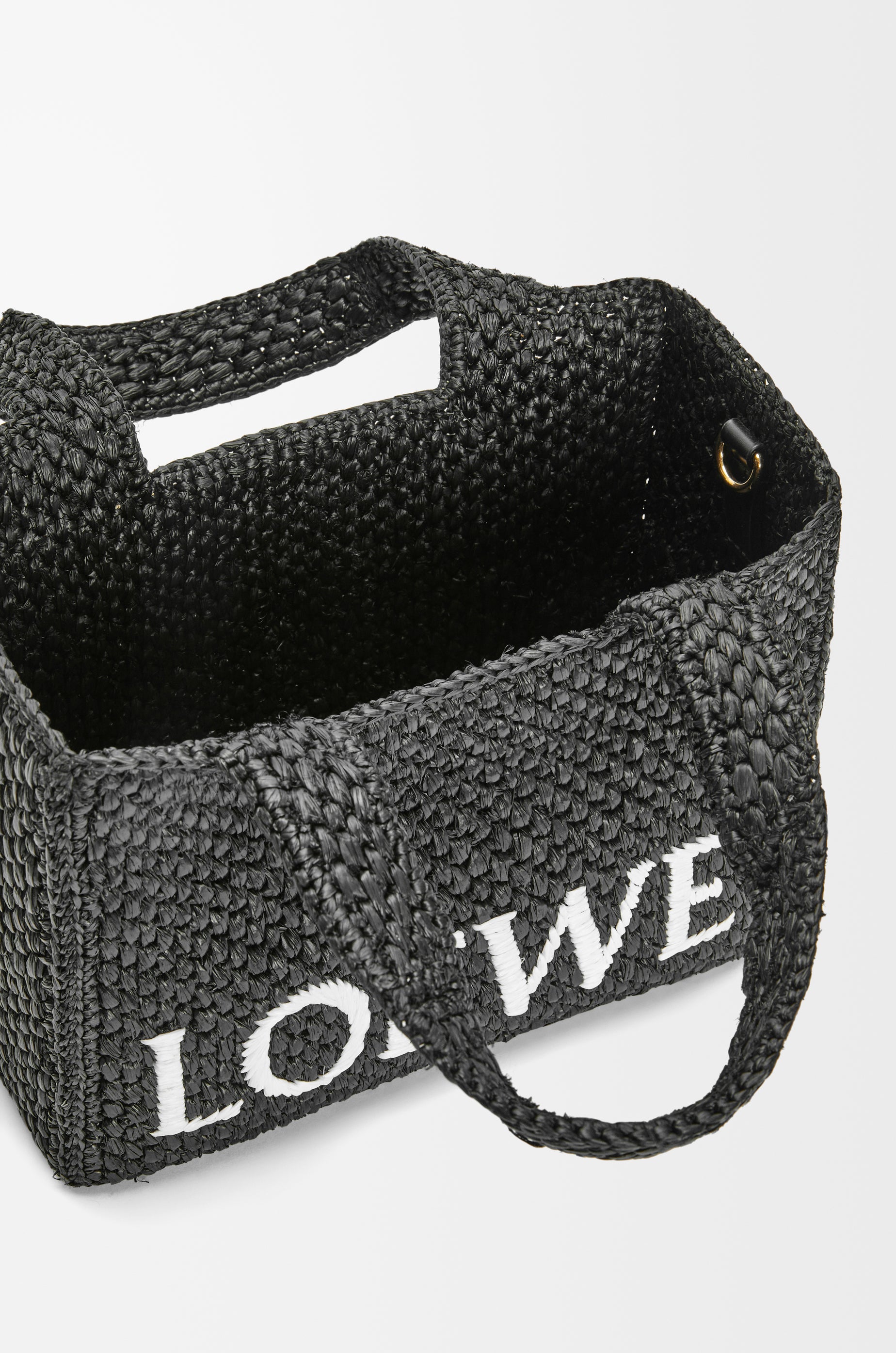 Loewe Small LOEWE Font tote in raffia
