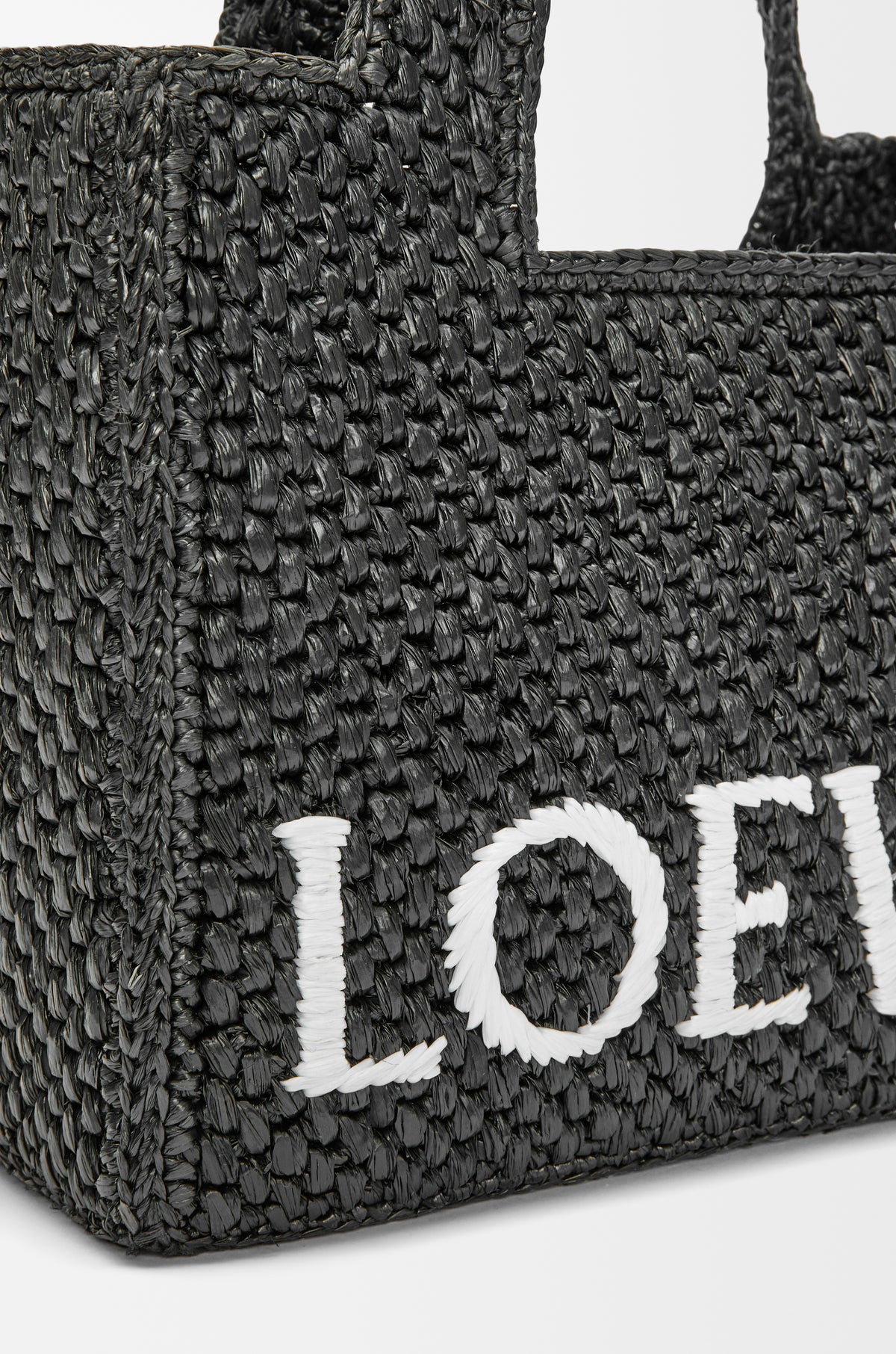 Loewe Small LOEWE Font tote in raffia