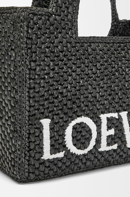 Loewe Small LOEWE Font tote in raffia