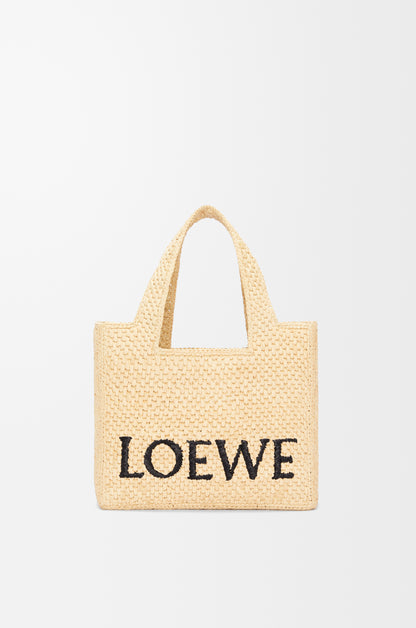 Loewe Small LOEWE Font tote in raffia