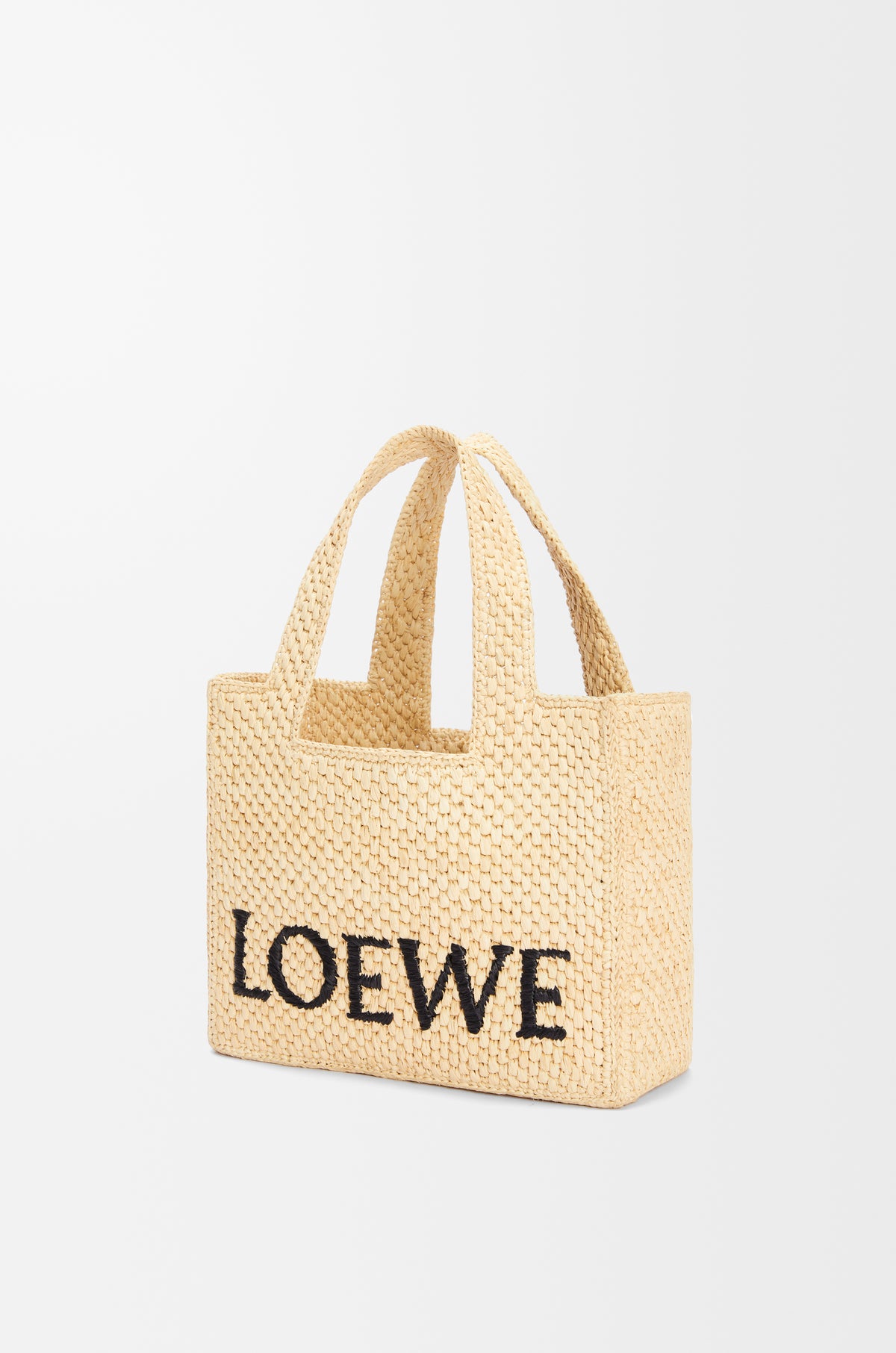 Loewe Small LOEWE Font tote in raffia