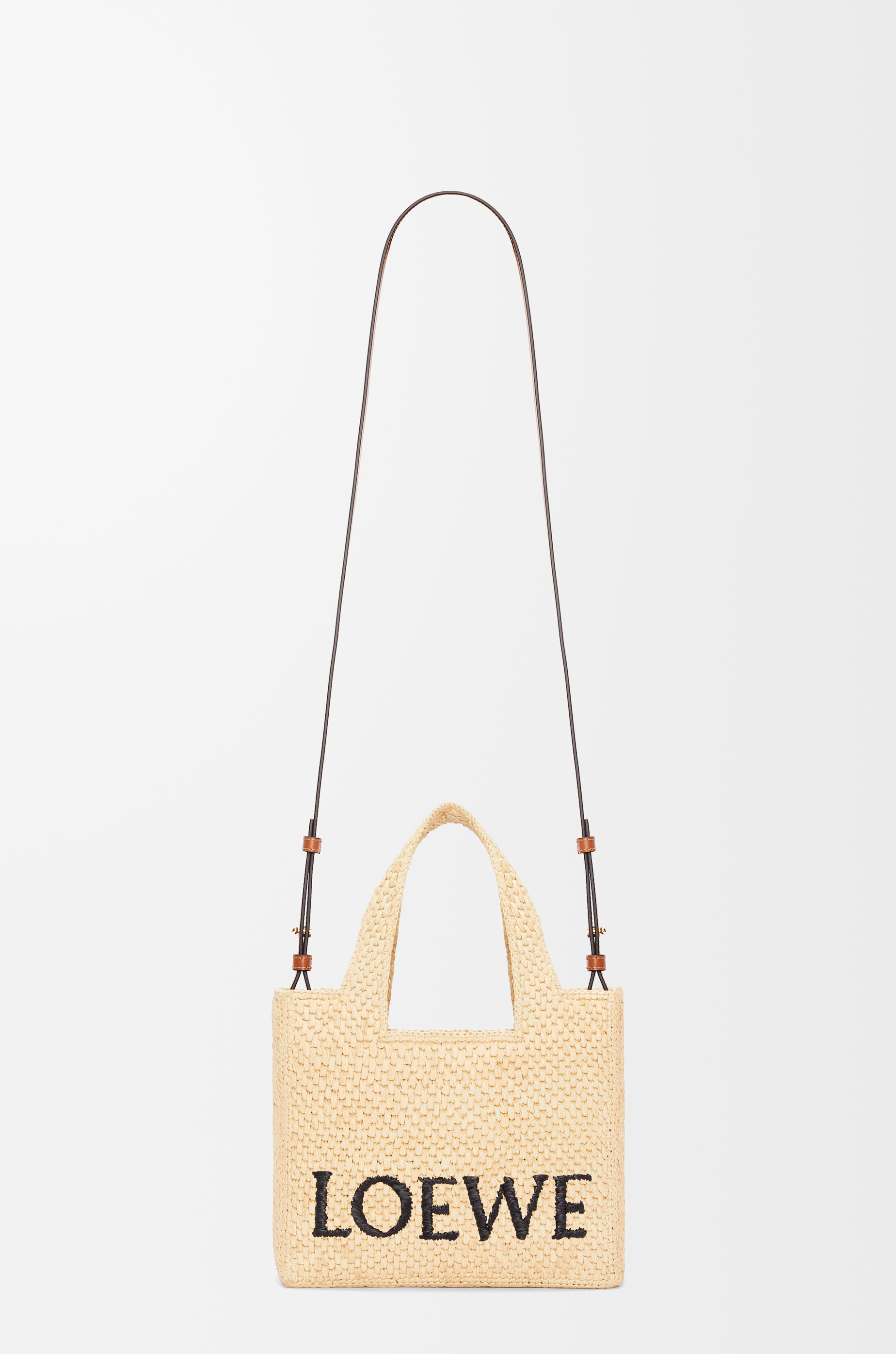 Loewe Small LOEWE Font tote in raffia
