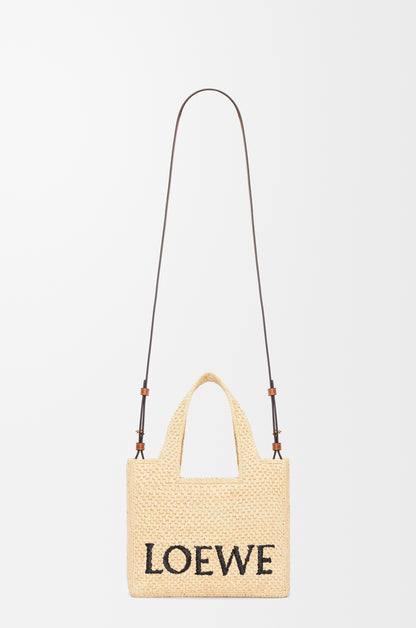 Loewe Small LOEWE Font tote in raffia