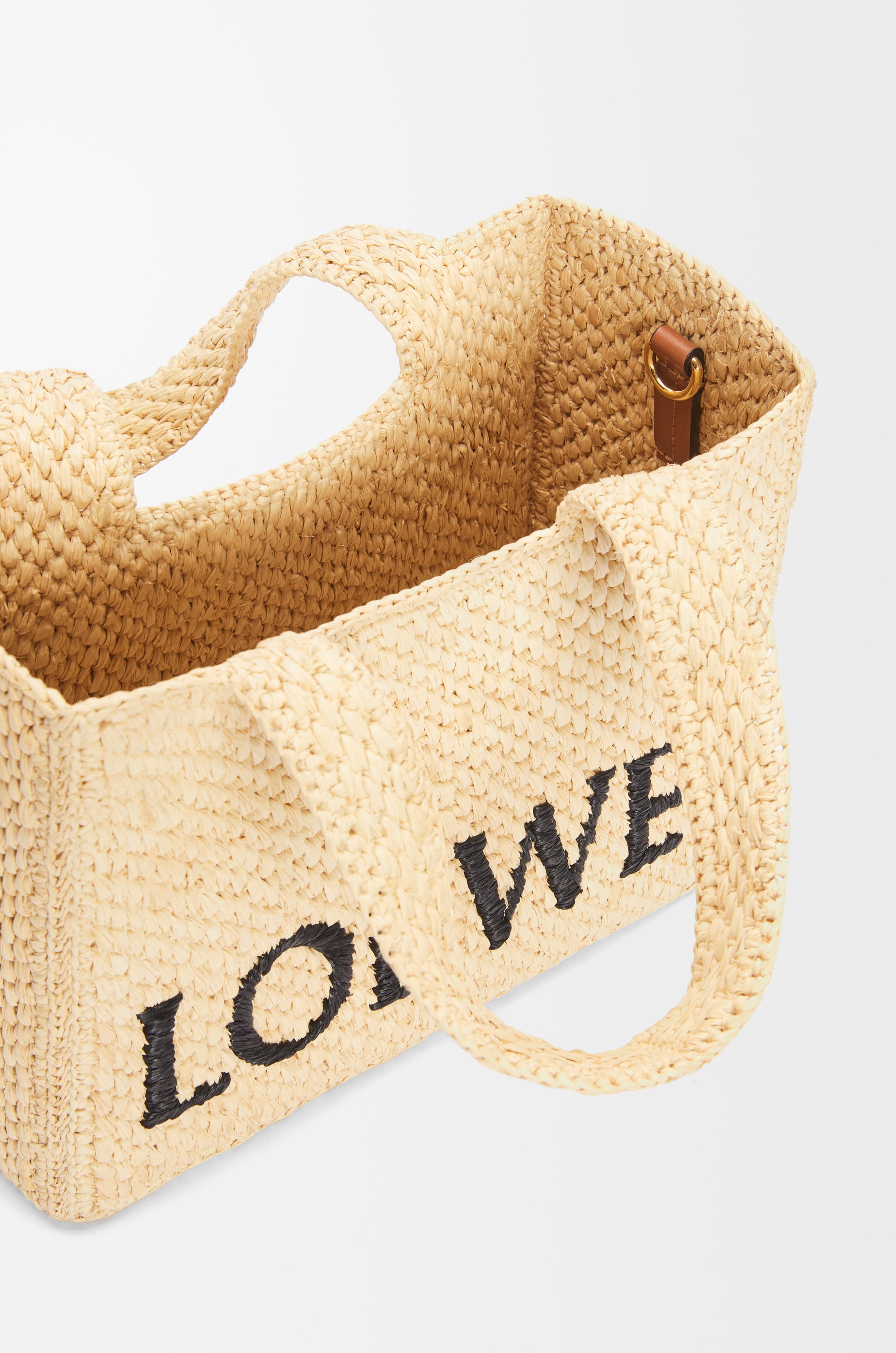 Loewe Small LOEWE Font tote in raffia