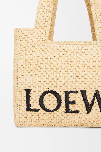 Loewe Small LOEWE Font tote in raffia