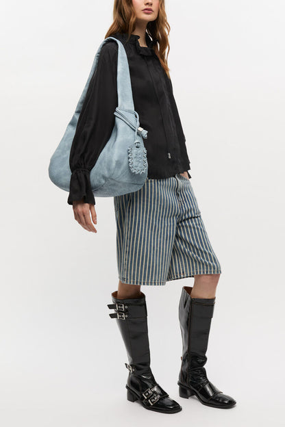 Ganni Celestial Blue Bleached Medium Hobo Bag