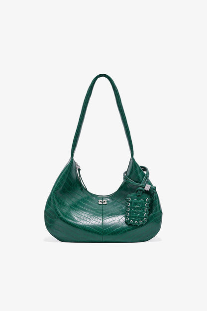 Ganni Pineneedle Green Croco Medium Hobo Bag