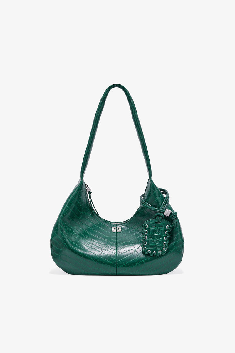 Ganni Pineneedle Green Croco Medium Hobo Bag