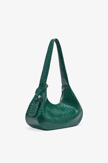 Ganni Pineneedle Green Croco Medium Hobo Bag