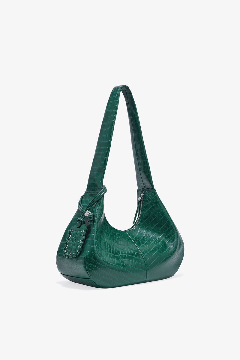 Ganni Pineneedle Green Croco Medium Hobo Bag