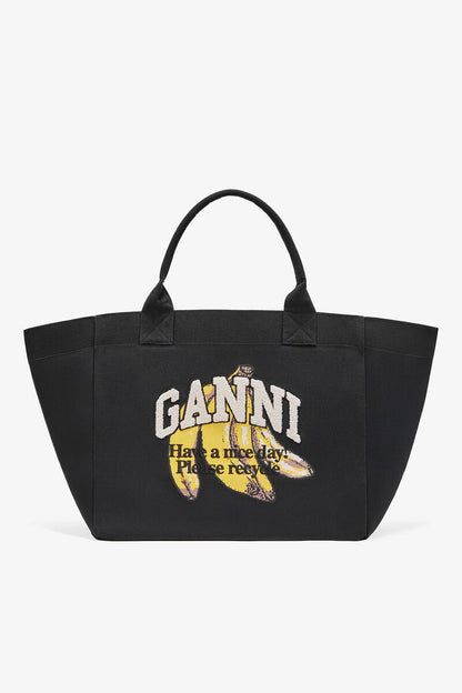 Ganni Black Xxl Banana Print Tote