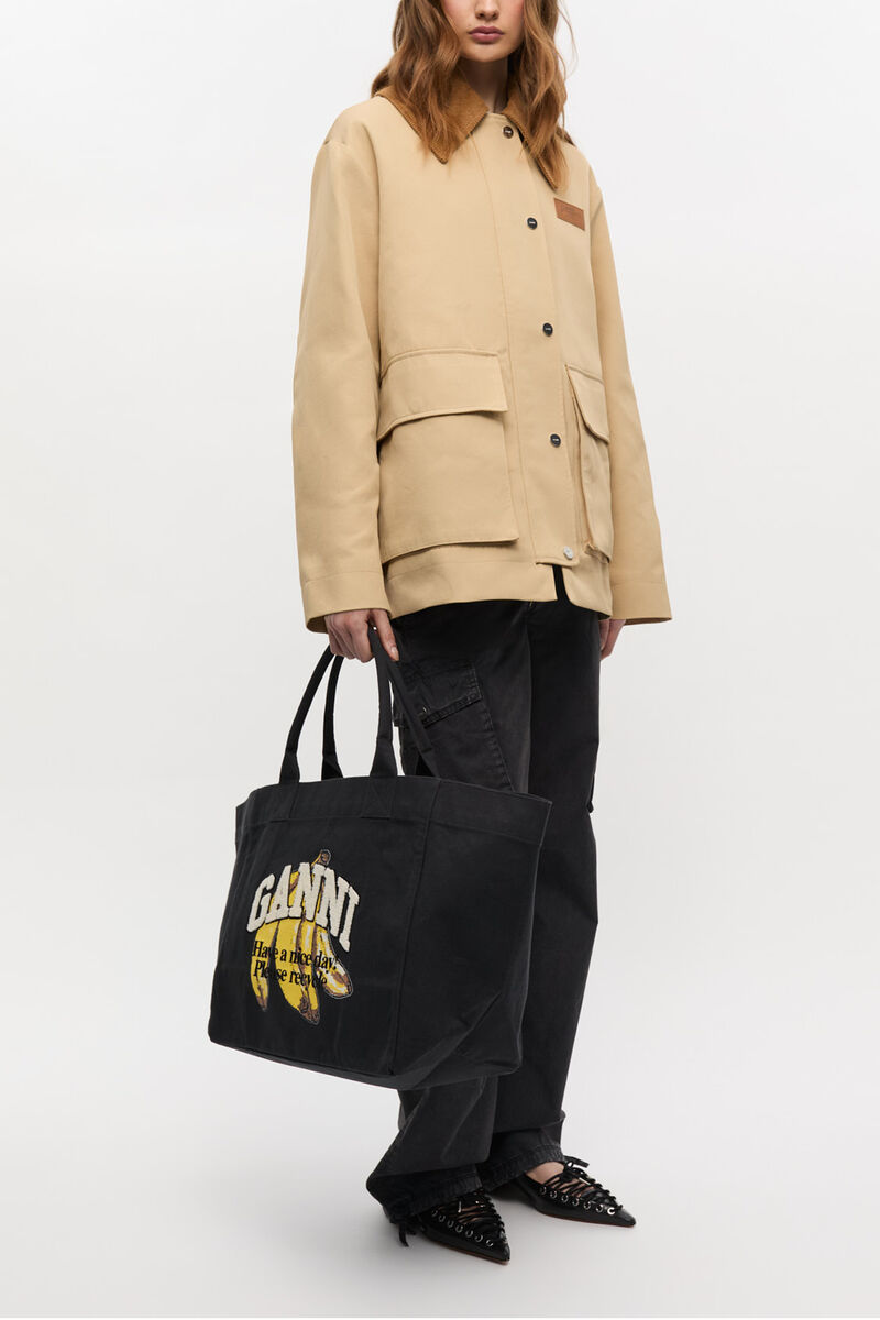 Ganni Black Xxl Banana Print Tote