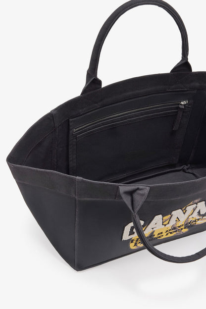 Ganni Black Xxl Banana Print Tote