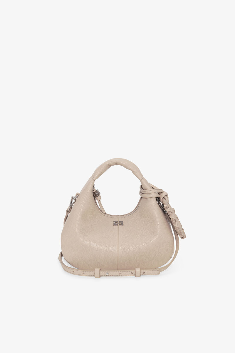 Ganni White Pepper Light Grey Mini Hobo Bag