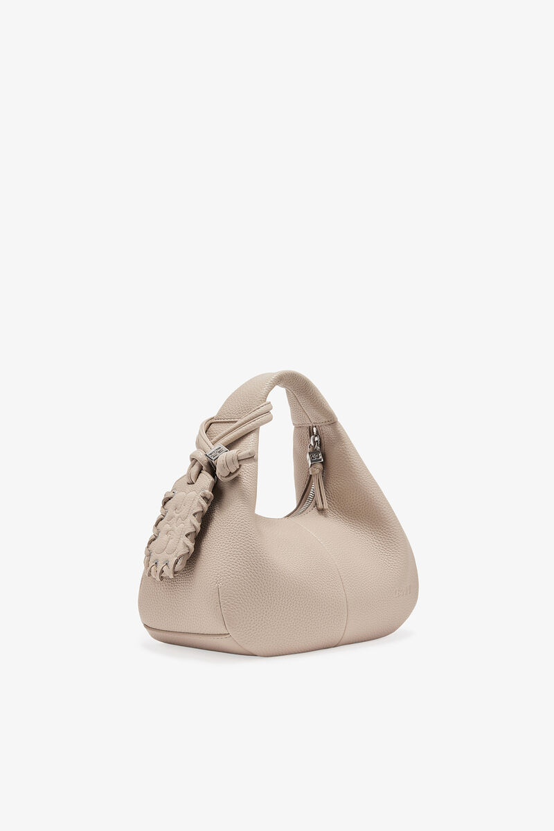Ganni White Pepper Light Grey Mini Hobo Bag
