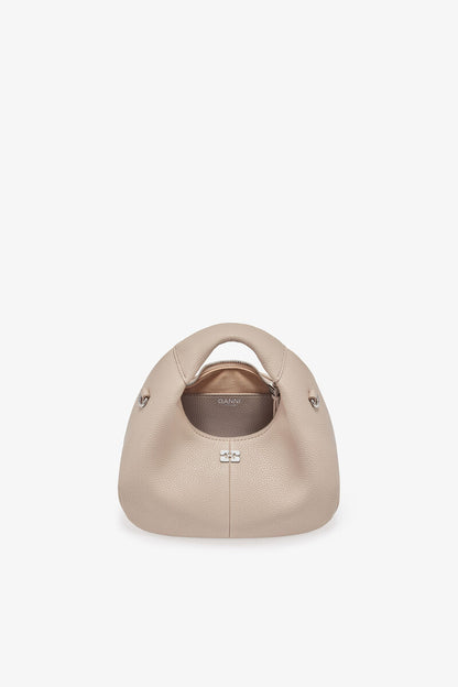 Ganni White Pepper Light Grey Mini Hobo Bag