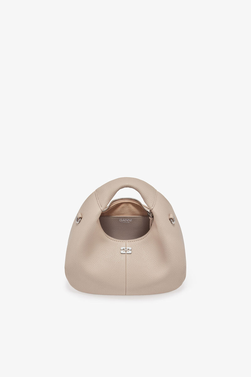 Ganni White Pepper Light Grey Mini Hobo Bag