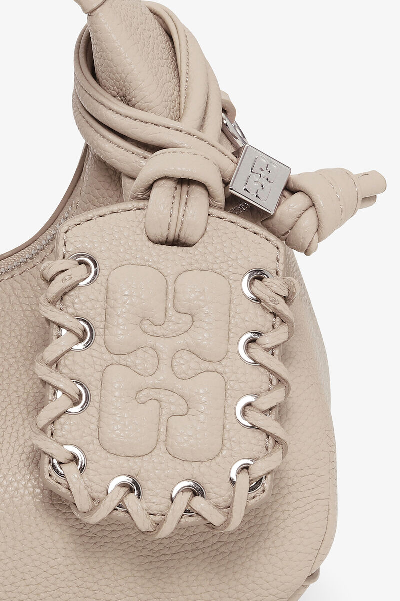 Ganni White Pepper Light Grey Mini Hobo Bag