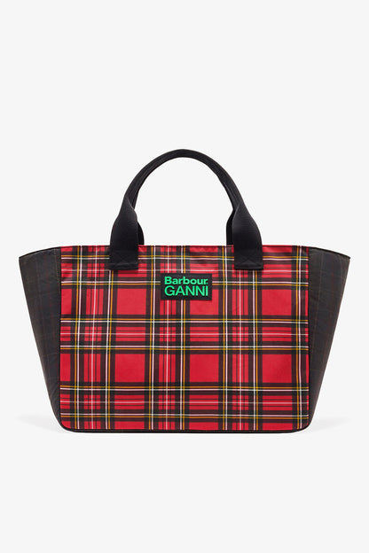 Ganni Dark Green Red Tartan Tote