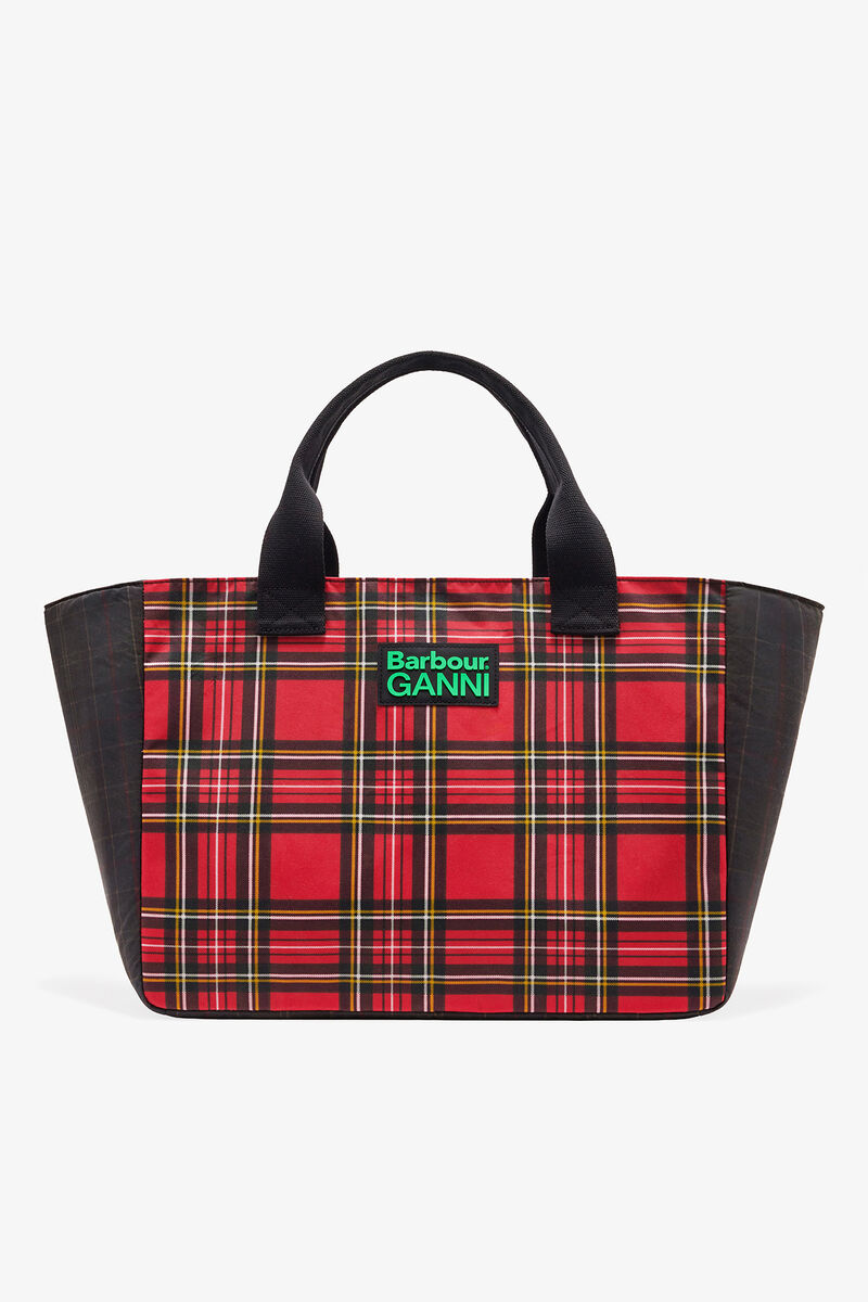 Ganni Dark Green Red Tartan Tote
