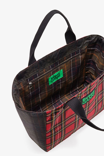 Ganni Dark Green Red Tartan Tote