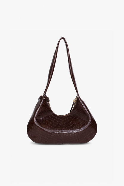 Ganni Chocolate Fondant Brown Croco Medium Hobo Bag