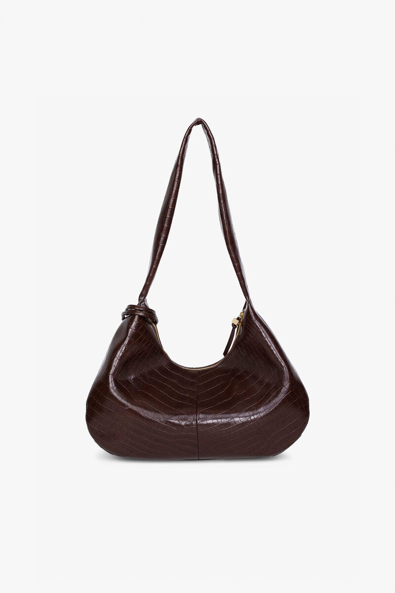 Ganni Chocolate Fondant Brown Croco Medium Hobo Bag