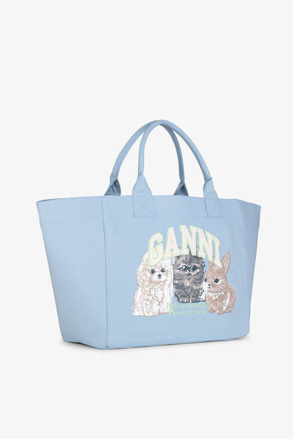 Ganni Soft Chambray Blue Xxl Animal Print Tote