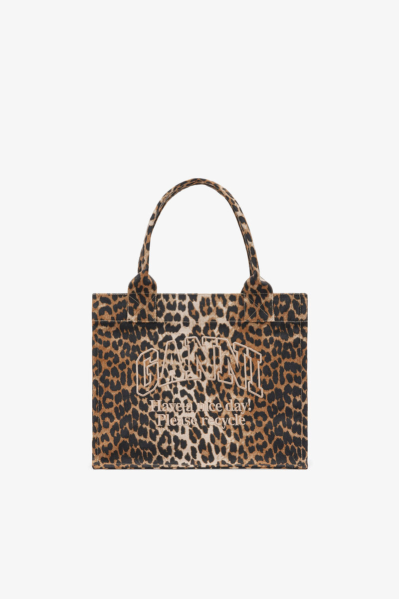 Ganni Leopard Large Canvas Tote Bag