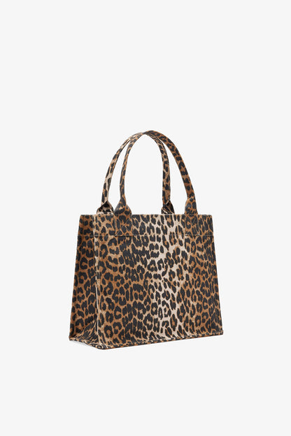 Ganni Leopard Large Canvas Tote Bag