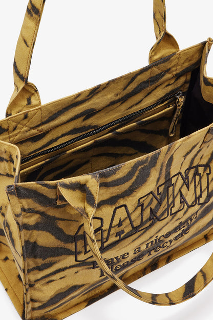 Ganni Khaki Zebra Print Large Tote