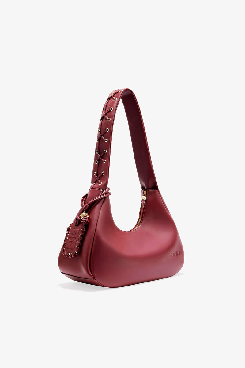 Ganni Burgundy Medium Laces Hobo Bag