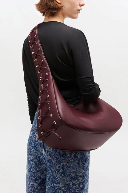 Ganni Burgundy Medium Laces Hobo Bag
