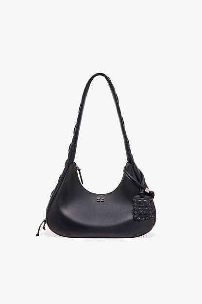 Ganni Black Medium Laces Hobo Bag