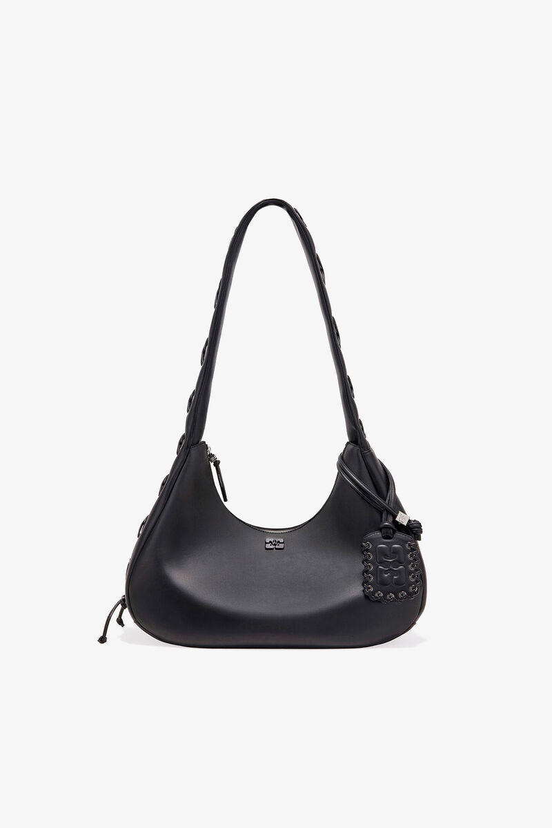 Ganni Black Medium Laces Hobo Bag