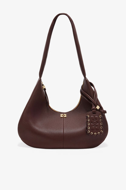 Ganni Chicory Coffee Brown Grained Medium Hobo Bag