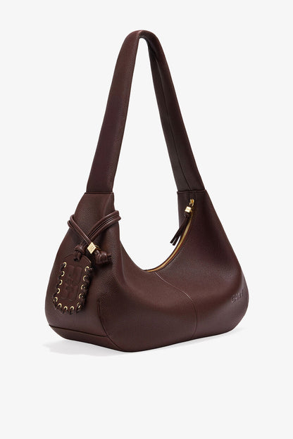 Ganni Chicory Coffee Brown Grained Medium Hobo Bag