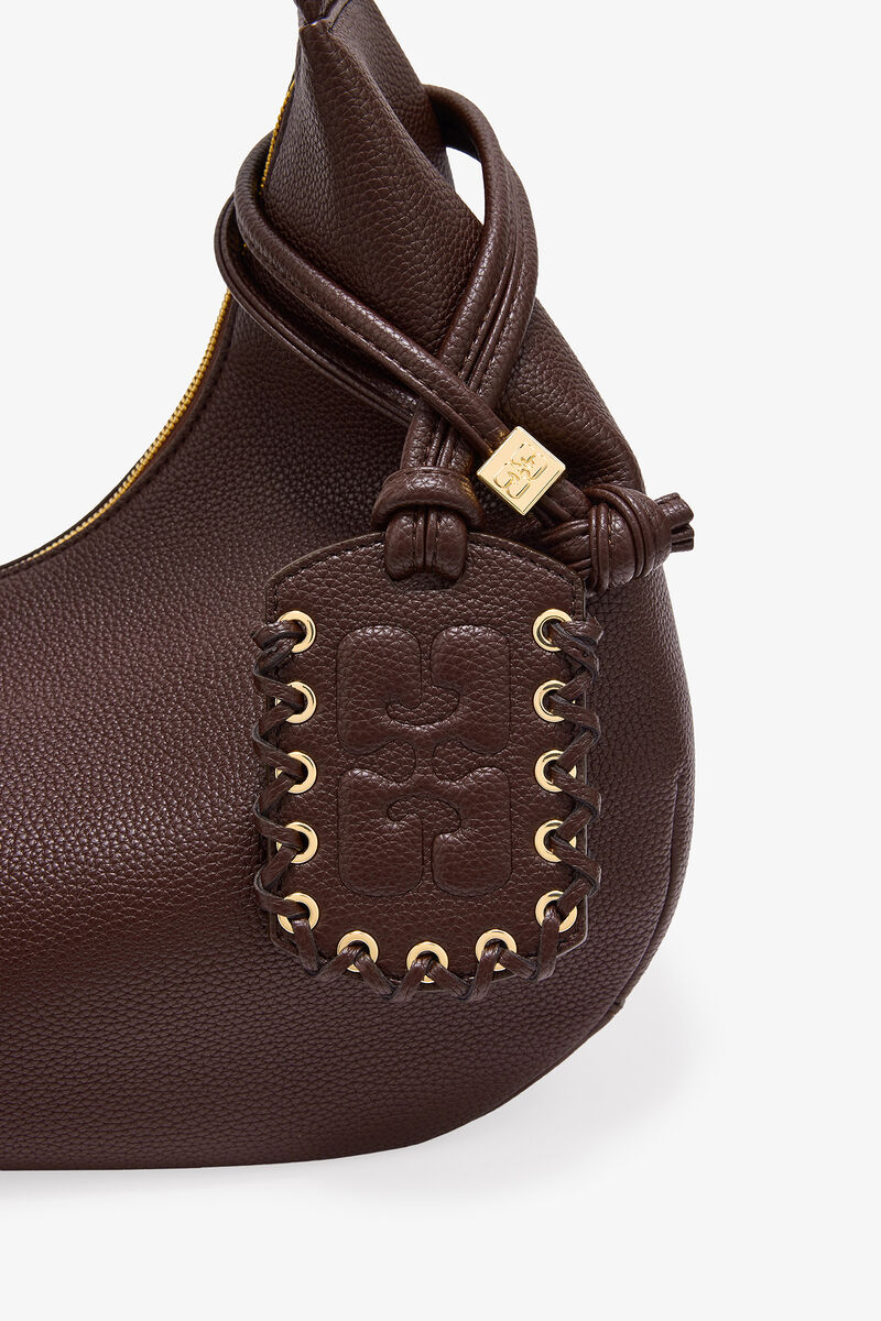 Ganni Chicory Coffee Brown Grained Medium Hobo Bag