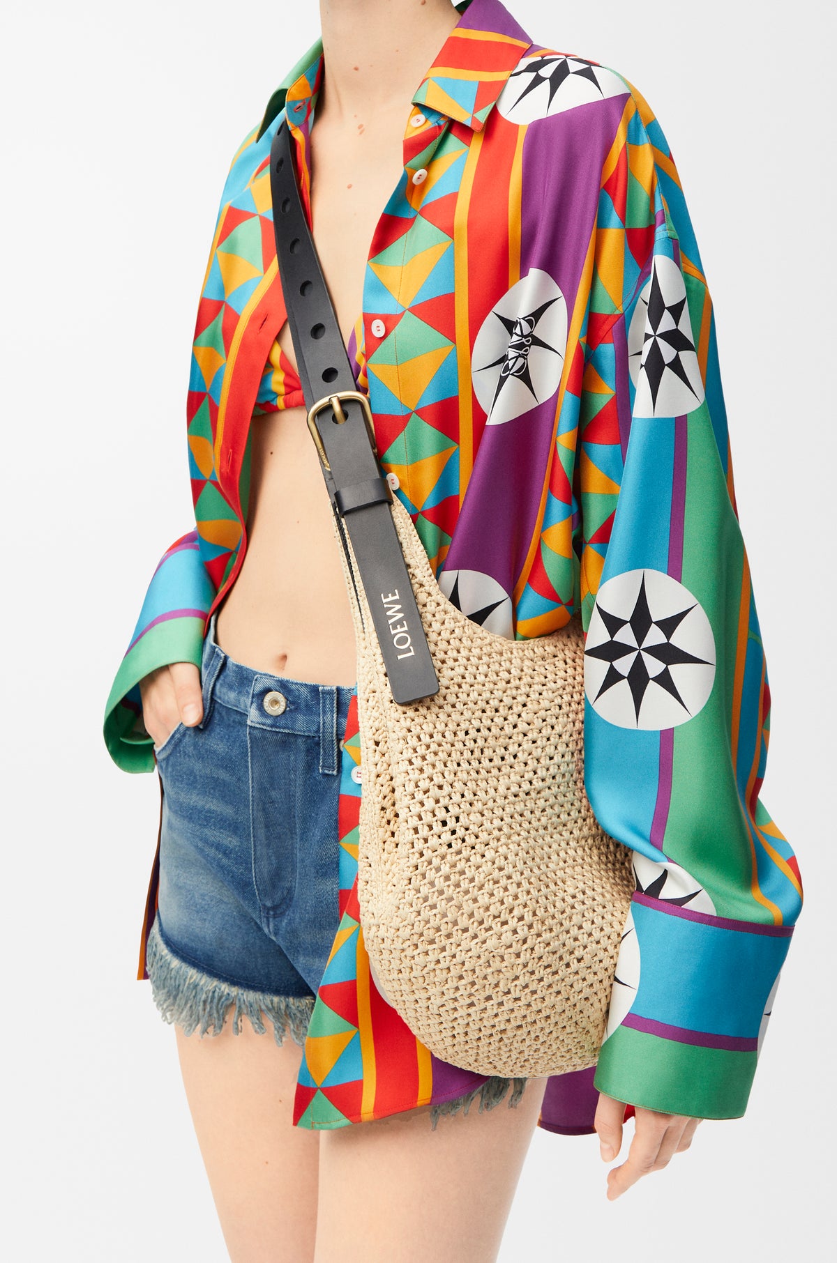 Loewe Small Punch Hole hobo in raffia and calfskin