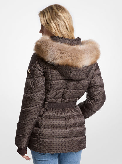Faux Fur Trim Belted Puffer Jacket Chocolate Chocolate